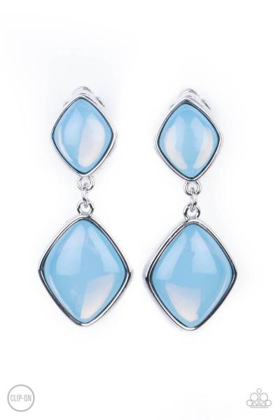 ​Double Dipping Diamonds - Blue Clip-on Earrings